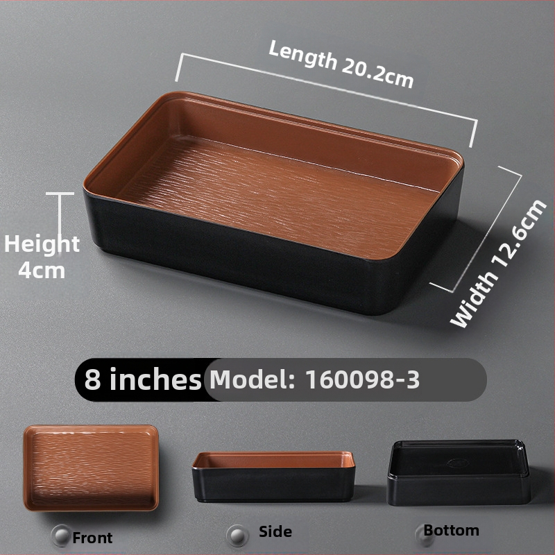 Ristkülikukujuline melamiinist taldrik, portselaniimitatsioon, ühtlane värv, glasuurviimistlus, mikrolainahjuga ei sobi