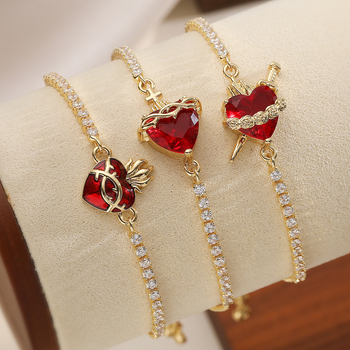 Sieviešu vara rokassprādze ar 18K zelta pārklājumu, cirkoni, sirds formas ģeometrisks dizains, mikro uzstādīšana