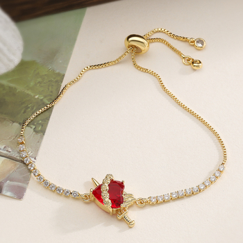 Sieviešu vara rokassprādze ar 18K zelta pārklājumu, cirkoni, sirds formas ģeometrisks dizains, mikro uzstādīšana