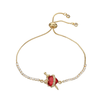 Sieviešu vara rokassprādze ar 18K zelta pārklājumu, cirkoni, sirds formas ģeometrisks dizains, mikro uzstādīšana