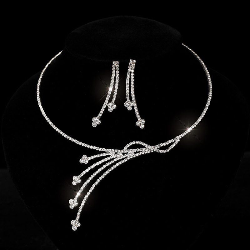 Set naušnica i ogrlica sa rhinestones, ogrlica s leptir-priveskom, lanac u obliku O, ženski modni nakit; oblike privjeska: srce, kapljica, zvončić