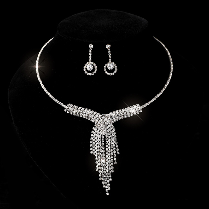 Set naušnica i ogrlica sa rhinestones, ogrlica s leptir-priveskom, lanac u obliku O, ženski modni nakit; oblike privjeska: srce, kapljica, zvončić