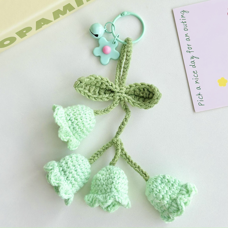 Keturi Lily of the Valley pakabukai, megzti vilnai, rankų darbo, automobilių pakabukai, didmeninis pakavimas, Korėjos stilius