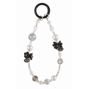 Atslēgu piekariņš un somas dekors ar pērlītēm, oriģinālais dizains, rokdarbi, modelis 71601, ziedu raksts, materiāls plastmasa/resīns