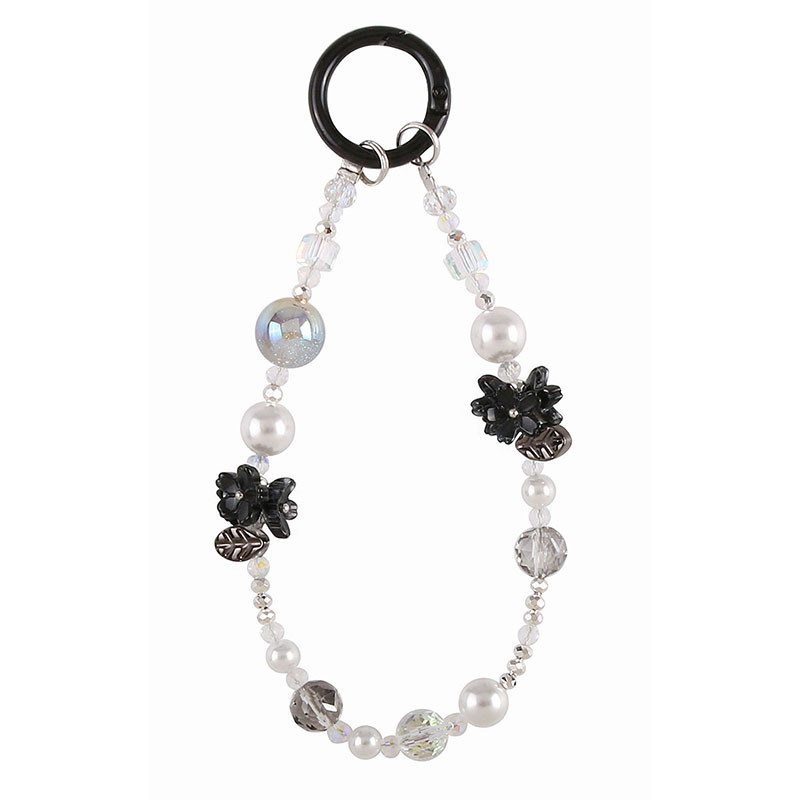 Atslēgu piekariņš un somas dekors ar pērlītēm, oriģinālais dizains, rokdarbi, modelis 71601, ziedu raksts, materiāls plastmasa/resīns