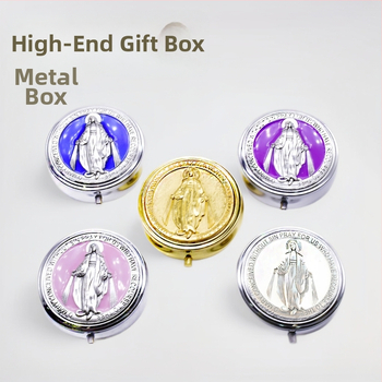 Κουτί δώρου ροζάριο με τον Άγιο Βενέδικτο και την Παναγία – Κράμα Ψευδάργυρου, ανάγλυφη επιφάνεια, Θρησκευτικό στυλ