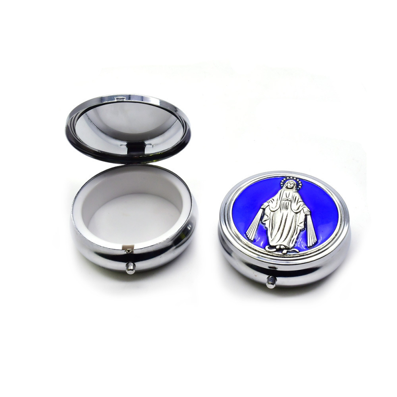 Κουτί δώρου ροζάριο με τον Άγιο Βενέδικτο και την Παναγία – Κράμα Ψευδάργυρου, ανάγλυφη επιφάνεια, Θρησκευτικό στυλ