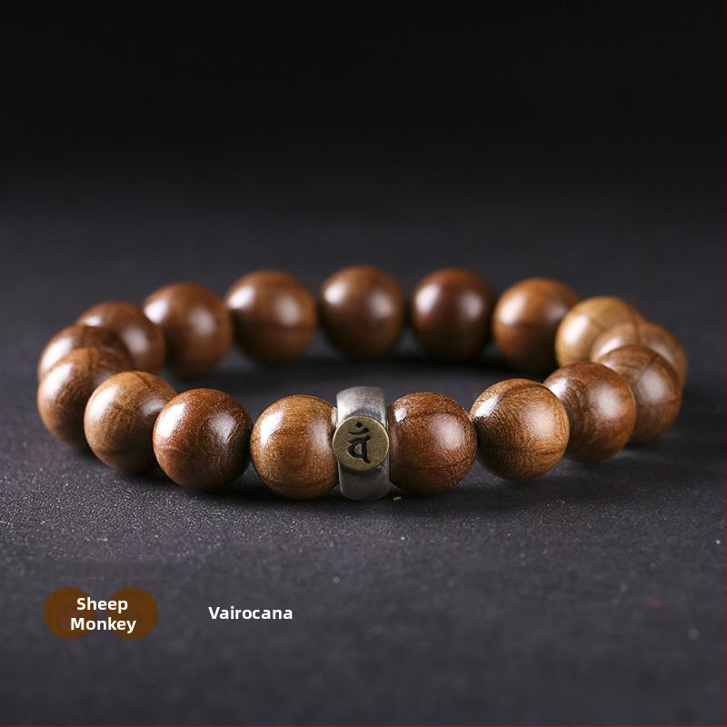 Puidust roosari käevõru 12 sodiaaki märgiga ja kaitsva Budaga, Wu-tai mäe inspiratsioon, ühekordne rõngas, uniseks