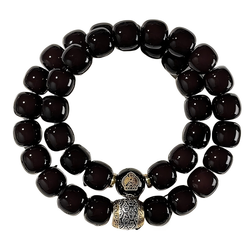 Crna Bodhi narukvica s 12 zodijaka, dvostruki krug, osam zaštitnih Bodhisattva, unisex, kineski stil