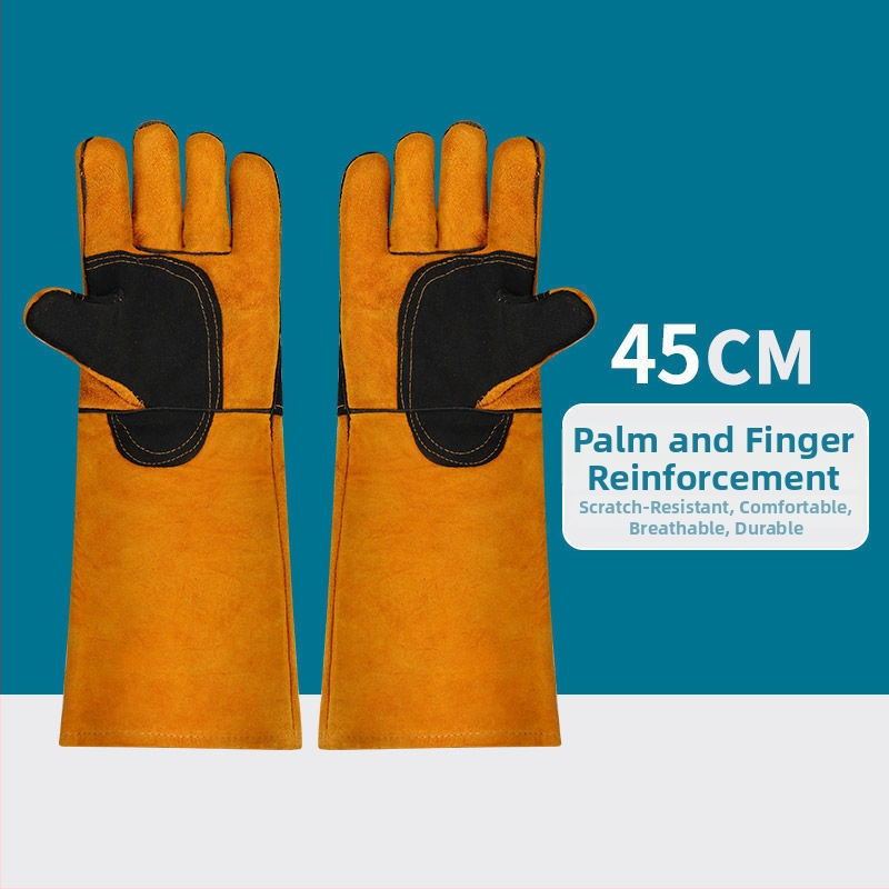 Ilgas liellopa ādas aizsargcimdi pret suņu kodieniem un kaķu skrāpējumiem, pastiprinātas konstrukcijas treniņam