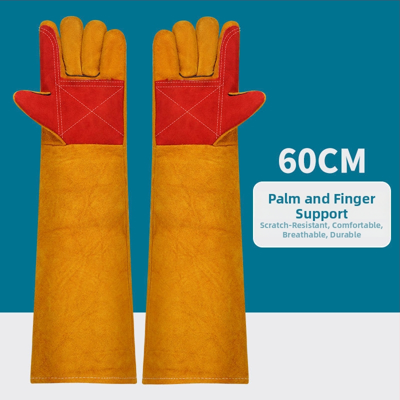 Ilgas liellopa ādas aizsargcimdi pret suņu kodieniem un kaķu skrāpējumiem, pastiprinātas konstrukcijas treniņam