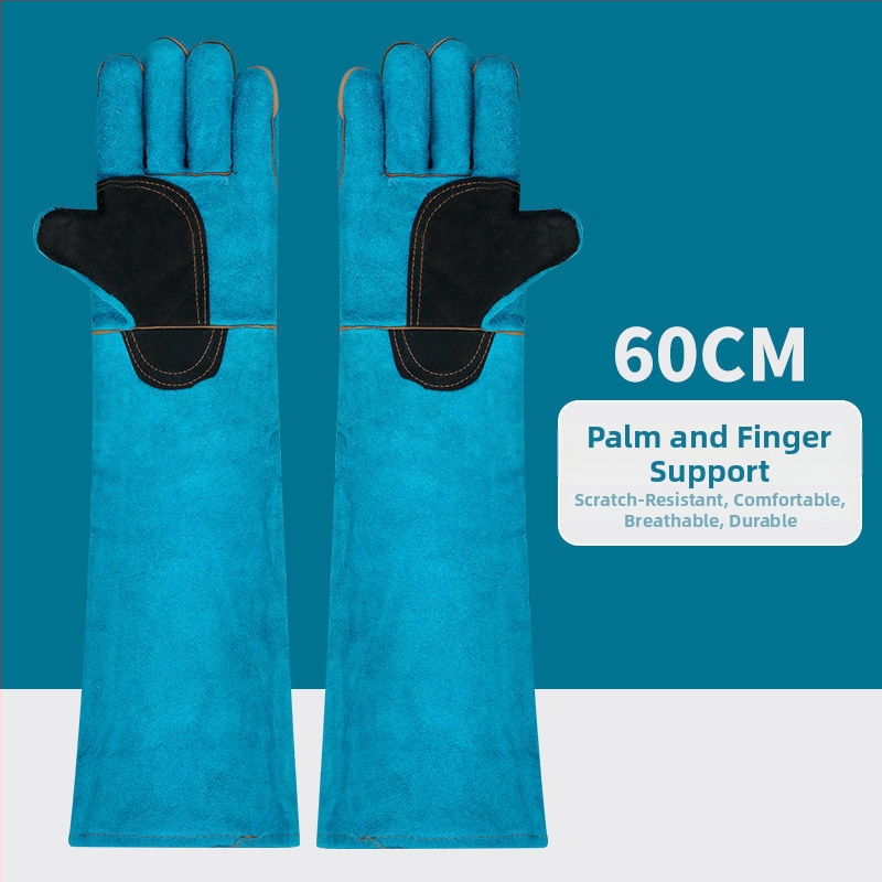 Ilgas liellopa ādas aizsargcimdi pret suņu kodieniem un kaķu skrāpējumiem, pastiprinātas konstrukcijas treniņam