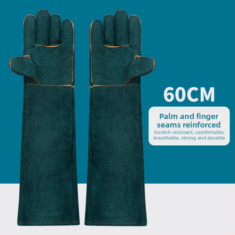 Ilgas liellopa ādas aizsargcimdi pret suņu kodieniem un kaķu skrāpējumiem, pastiprinātas konstrukcijas treniņam