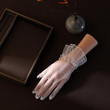 Līgavām cimdi ar tīkla mežģīni, elegants vecmodīgs princeses stils, poliesters