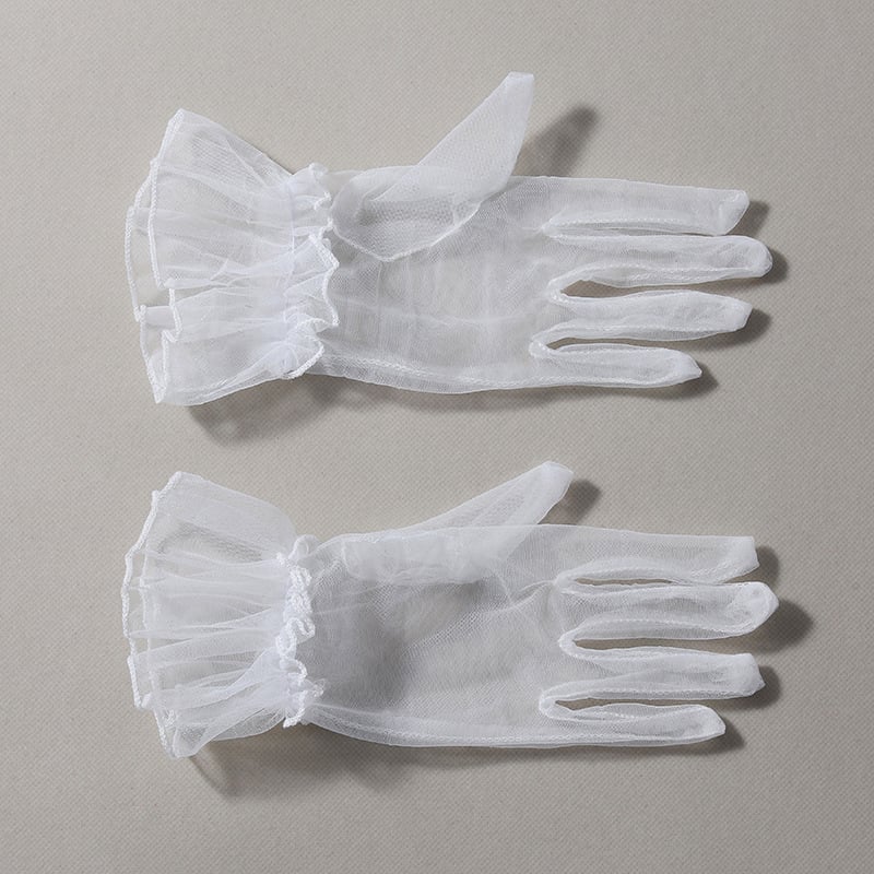 Līgavām cimdi ar tīkla mežģīni, elegants vecmodīgs princeses stils, poliesters