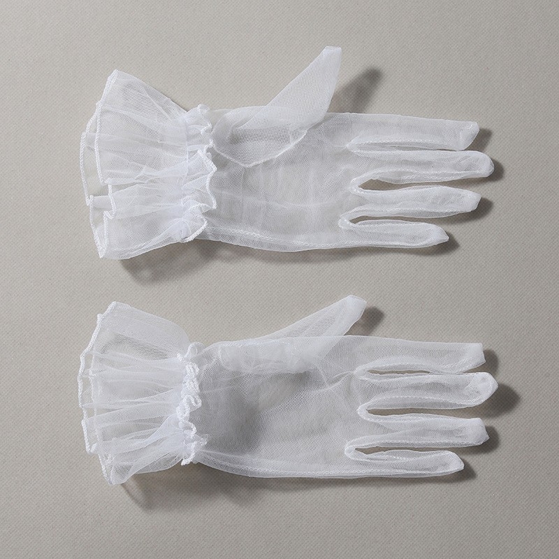 Līgavām cimdi ar tīkla mežģīni, elegants vecmodīgs princeses stils, poliesters