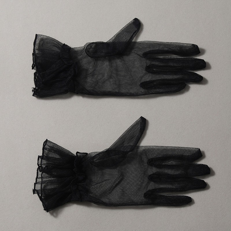 Līgavām cimdi ar tīkla mežģīni, elegants vecmodīgs princeses stils, poliesters