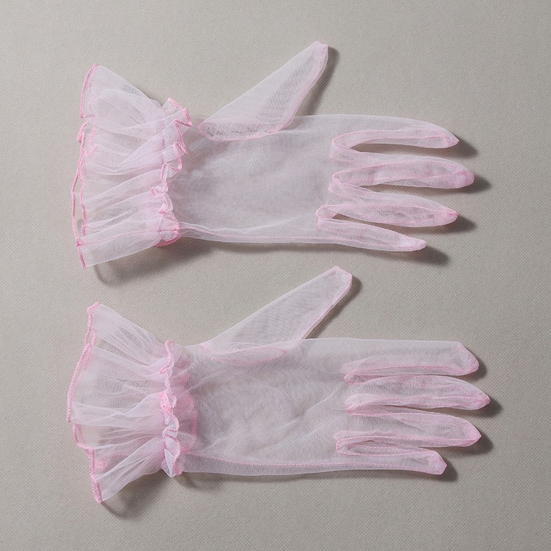 Līgavām cimdi ar tīkla mežģīni, elegants vecmodīgs princeses stils, poliesters