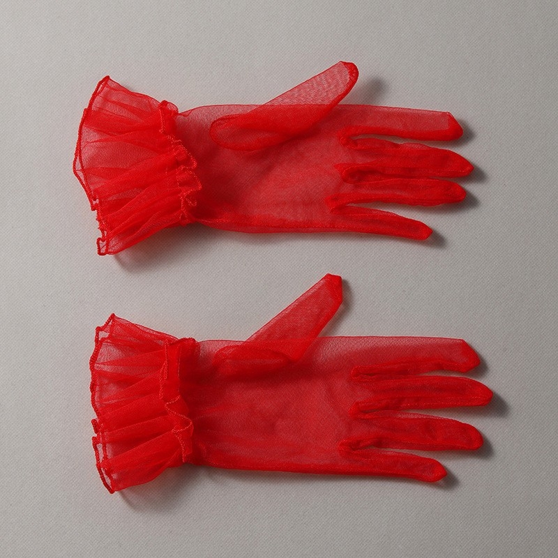 Līgavām cimdi ar tīkla mežģīni, elegants vecmodīgs princeses stils, poliesters