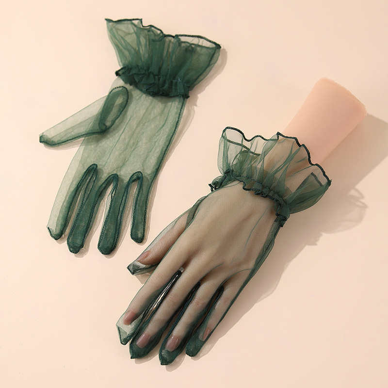 Līgavām cimdi ar tīkla mežģīni, elegants vecmodīgs princeses stils, poliesters