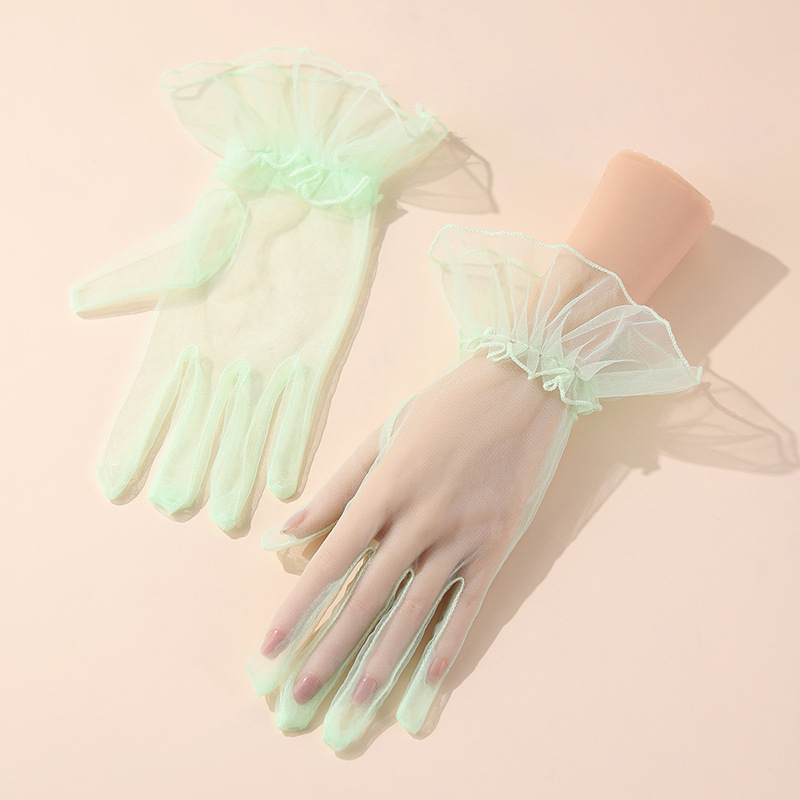 Līgavām cimdi ar tīkla mežģīni, elegants vecmodīgs princeses stils, poliesters