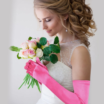 Moteriškos satino pirštinės, ilgos iki alkūnės, dekoratyvinės vestuvėms ir vakarinėms šventėms — 2025 m. vasaros pristatymas