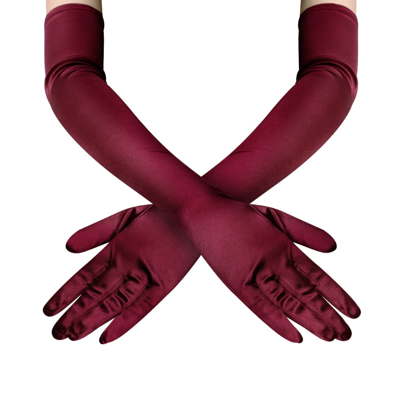 Moteriškos satino pirštinės, ilgos iki alkūnės, dekoratyvinės vestuvėms ir vakarinėms šventėms — 2025 m. vasaros pristatymas