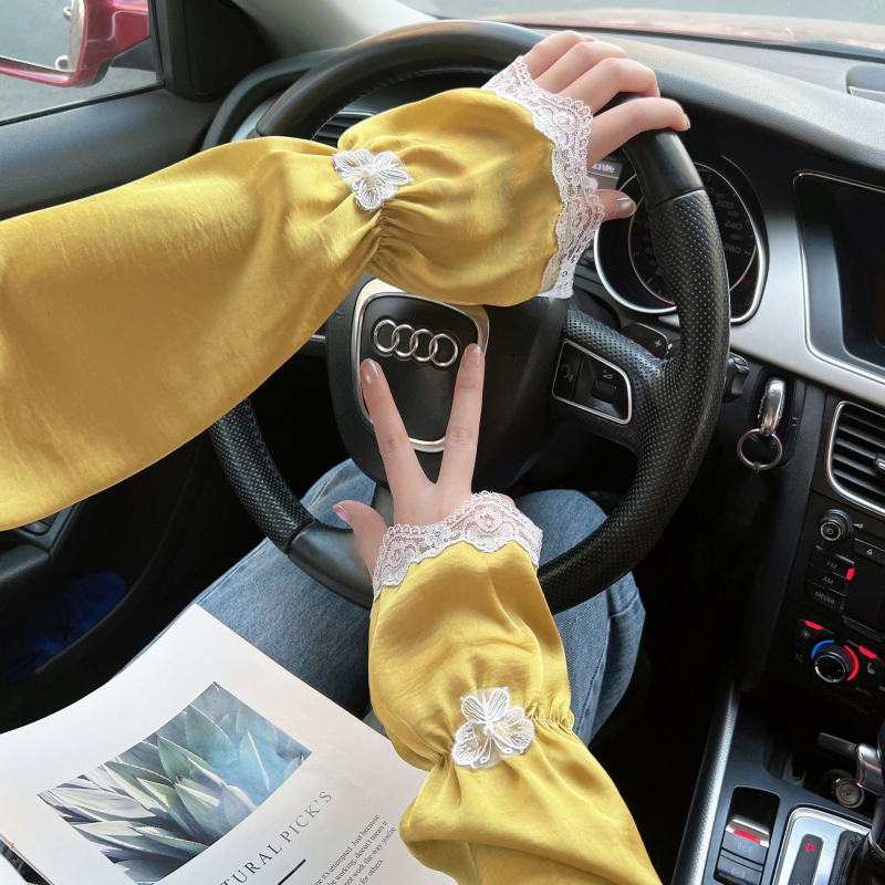 Слънцезащитни ръкавели за жени, дишащи от полиестер и шифон, дантелена украса с пеперуда, за каране на велосипед на открито