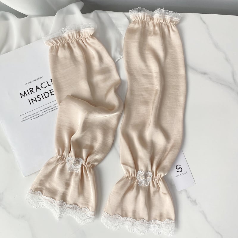 Слънцезащитни ръкавели за жени, дишащи от полиестер и шифон, дантелена украса с пеперуда, за каране на велосипед на открито