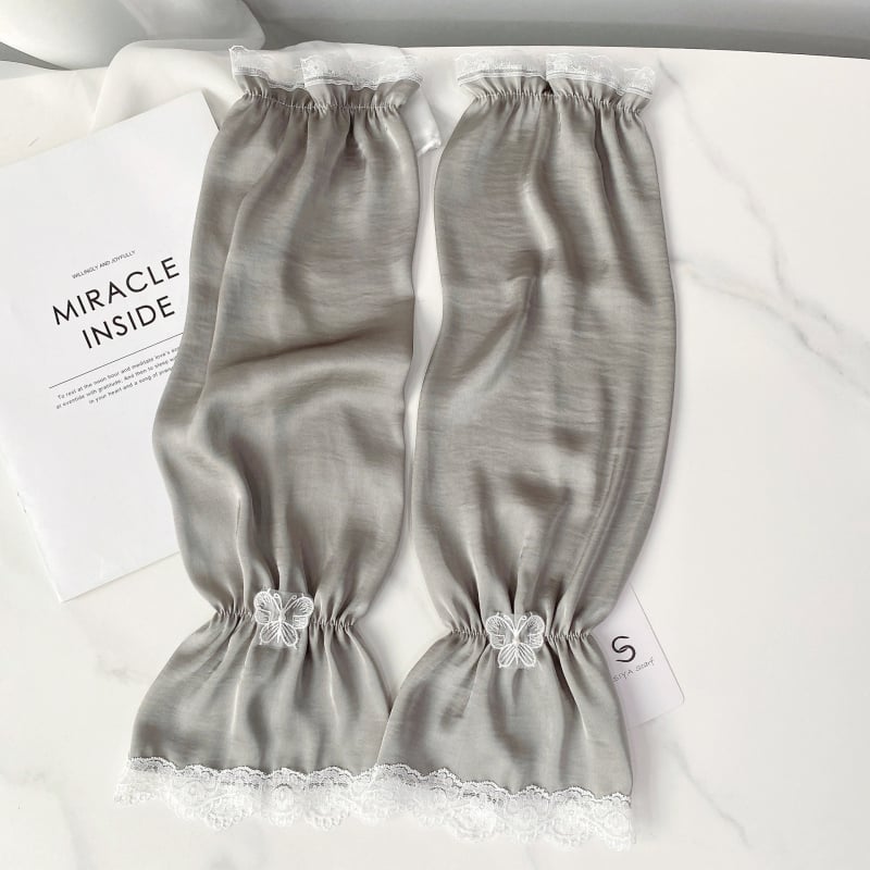 Слънцезащитни ръкавели за жени, дишащи от полиестер и шифон, дантелена украса с пеперуда, за каране на велосипед на открито