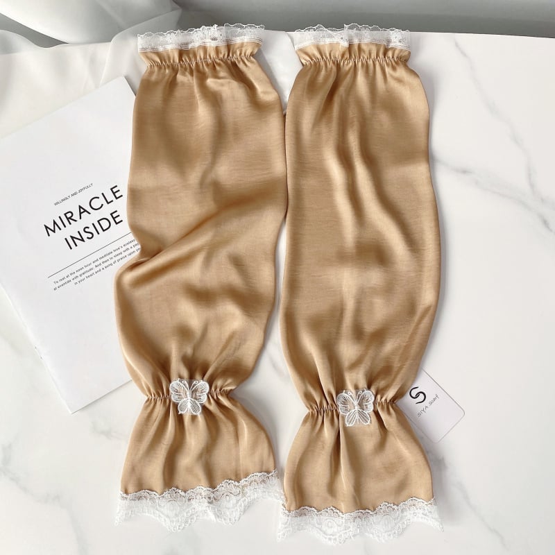 Слънцезащитни ръкавели за жени, дишащи от полиестер и шифон, дантелена украса с пеперуда, за каране на велосипед на открито