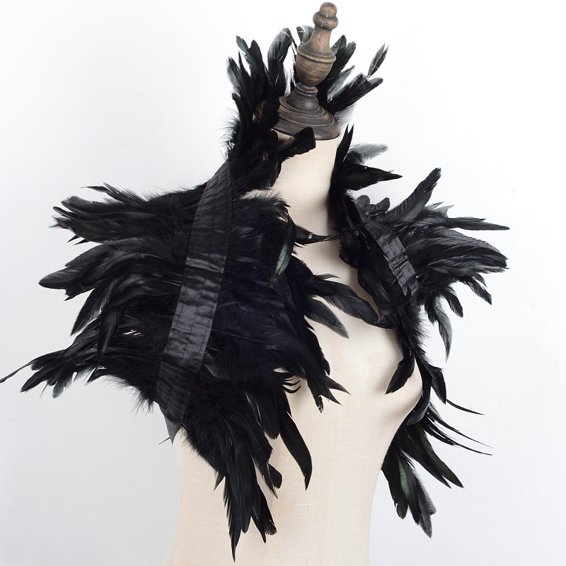 Uniszex tollas sál - Vintage stílus, Monokróm minta, Egyszerű szövés, Hosszított alak