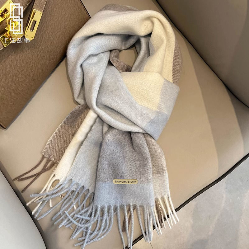 Sieviešu vilnas šalle, raksts ar kvadrātiņu rakstu, tīra vilna, pavasaris