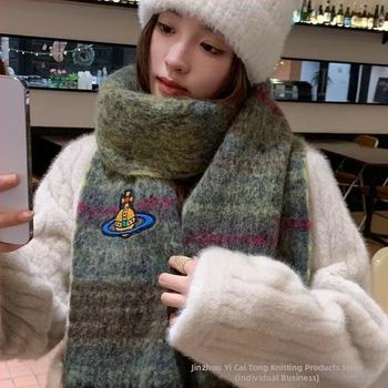 Kašmira šalle ar rakstu kvadrātiņos, silts kakla šalle ar pūkām, izcelsme Guangzhou, 2025. gada pavasara izlaidums