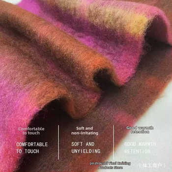 Kašmira šalle ar rakstu kvadrātiņos, silts kakla šalle ar pūkām, izcelsme Guangzhou, 2025. gada pavasara izlaidums