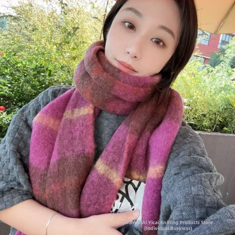 Kašmira šalle ar rakstu kvadrātiņos, silts kakla šalle ar pūkām, izcelsme Guangzhou, 2025. gada pavasara izlaidums