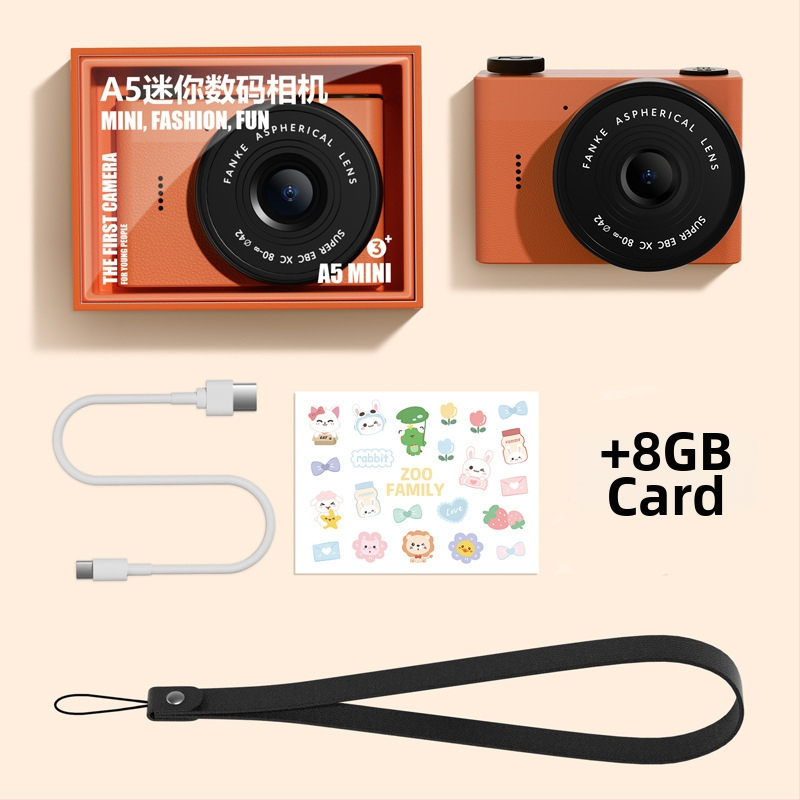 Cameră digitală compactă cu cameră frontală și din spate duală, ecran LCD de 2,4 inci, stocare pe card TF, înregistrare video și fotografiere, autonomie baterie peste 5 ore