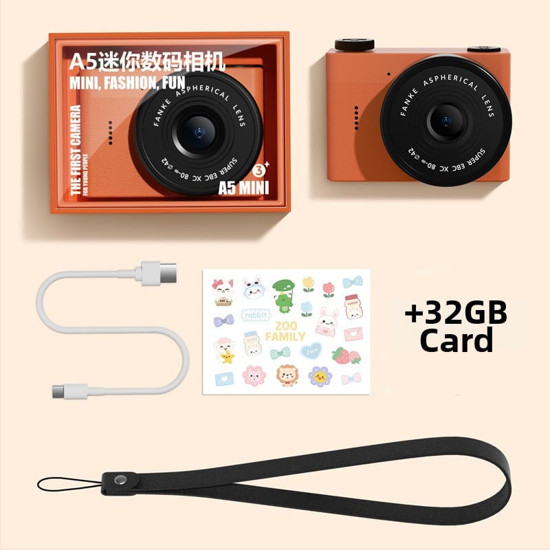 Cameră digitală compactă cu cameră frontală și din spate duală, ecran LCD de 2,4 inci, stocare pe card TF, înregistrare video și fotografiere, autonomie baterie peste 5 ore