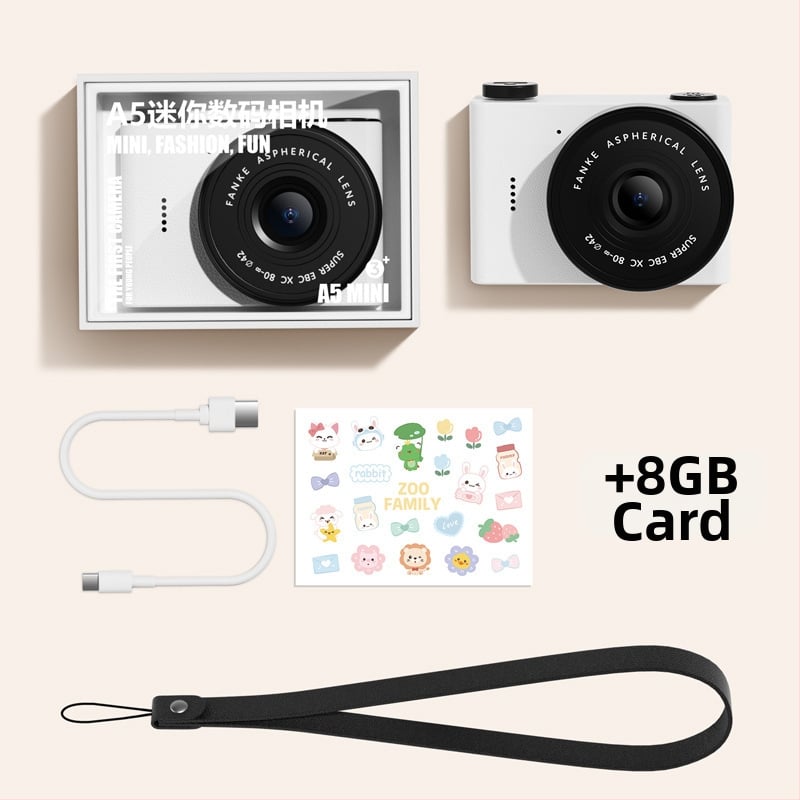 Cameră digitală compactă cu cameră frontală și din spate duală, ecran LCD de 2,4 inci, stocare pe card TF, înregistrare video și fotografiere, autonomie baterie peste 5 ore