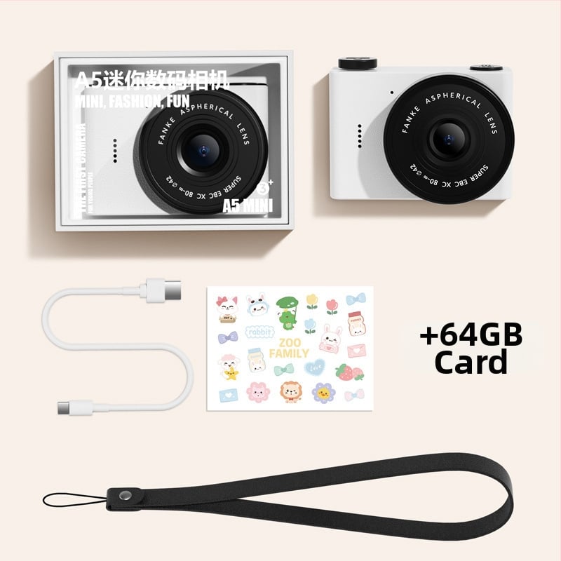 Cameră digitală compactă cu cameră frontală și din spate duală, ecran LCD de 2,4 inci, stocare pe card TF, înregistrare video și fotografiere, autonomie baterie peste 5 ore