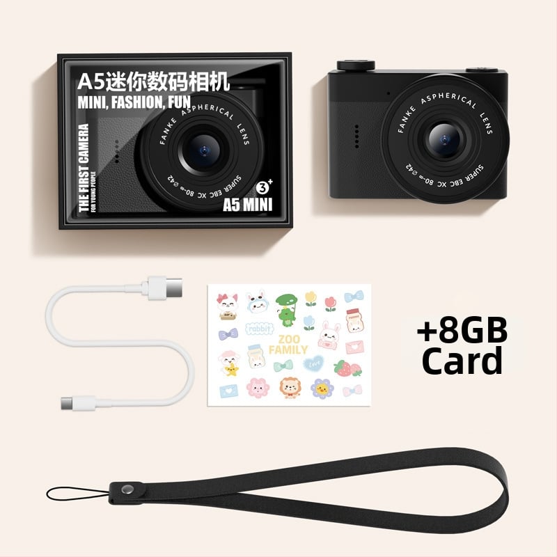 Cameră digitală compactă cu cameră frontală și din spate duală, ecran LCD de 2,4 inci, stocare pe card TF, înregistrare video și fotografiere, autonomie baterie peste 5 ore