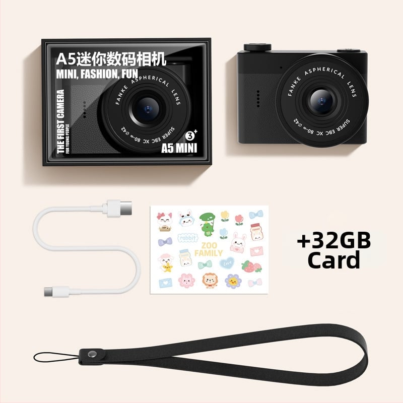 Cameră digitală compactă cu cameră frontală și din spate duală, ecran LCD de 2,4 inci, stocare pe card TF, înregistrare video și fotografiere, autonomie baterie peste 5 ore