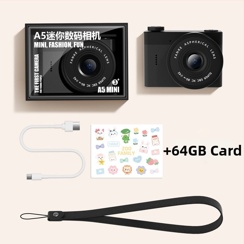 Cameră digitală compactă cu cameră frontală și din spate duală, ecran LCD de 2,4 inci, stocare pe card TF, înregistrare video și fotografiere, autonomie baterie peste 5 ore