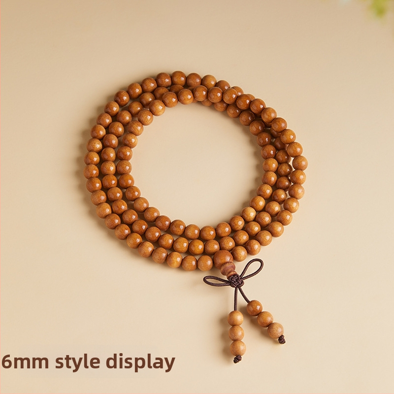 Virsikpuust käevõru 108 helmiga, budistlikud helmed, etnilise stiiliga, poleeritud viimistlus, poolkäsitsi ja poolmasinaga töödeldud