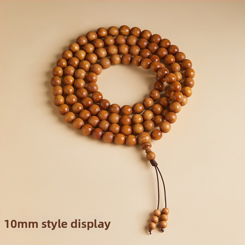 Virsikpuust käevõru 108 helmiga, budistlikud helmed, etnilise stiiliga, poleeritud viimistlus, poolkäsitsi ja poolmasinaga töödeldud