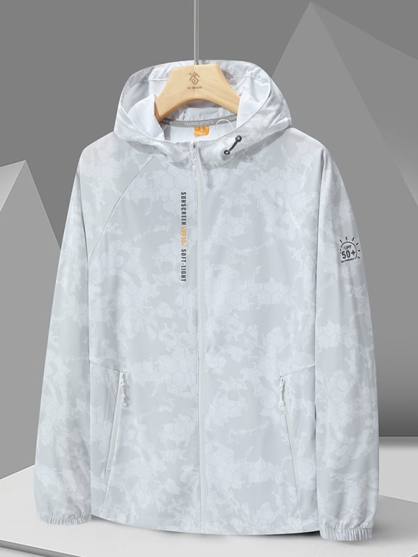 Ārējā vēja jaka 996 – universāla, UPF50+ UV aizsardzība, elpojoša un ļoti viegla, kamuflāžas modelis ar kapuci, poliesters