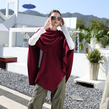 Pleteni šal s bočnim remenom, monohromatski dizajn, materijal: core yarn, tkanina: ravno pletenje, topao, svestran stil