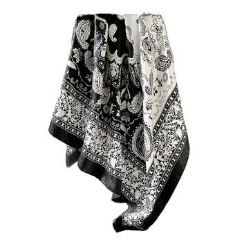 Полиестерен квадратен шал с принт кашу, твил плат, летен сезон 2025