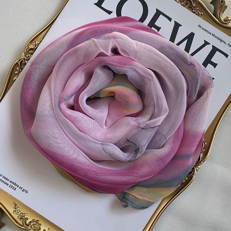 Γυναικείος φουλάρι από georgette για καλοκαίρι – ελαφρύ και κομψό, με εκτύπωση, προστασία από τον ήλιο, πολυχρηστικό στυλ