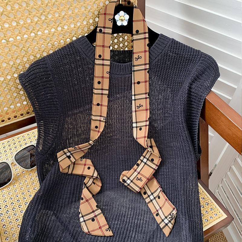 Šal od simulirane svile s točkicama i trakom za kosu, tanak stil trake, svestran dugi dodatak (Podrijetlo: Zhejiang; Materijal: simulirana svila; Pletenje: ravna tkanina; Obrada: tisak; Pokretanje: proljeće 2025)